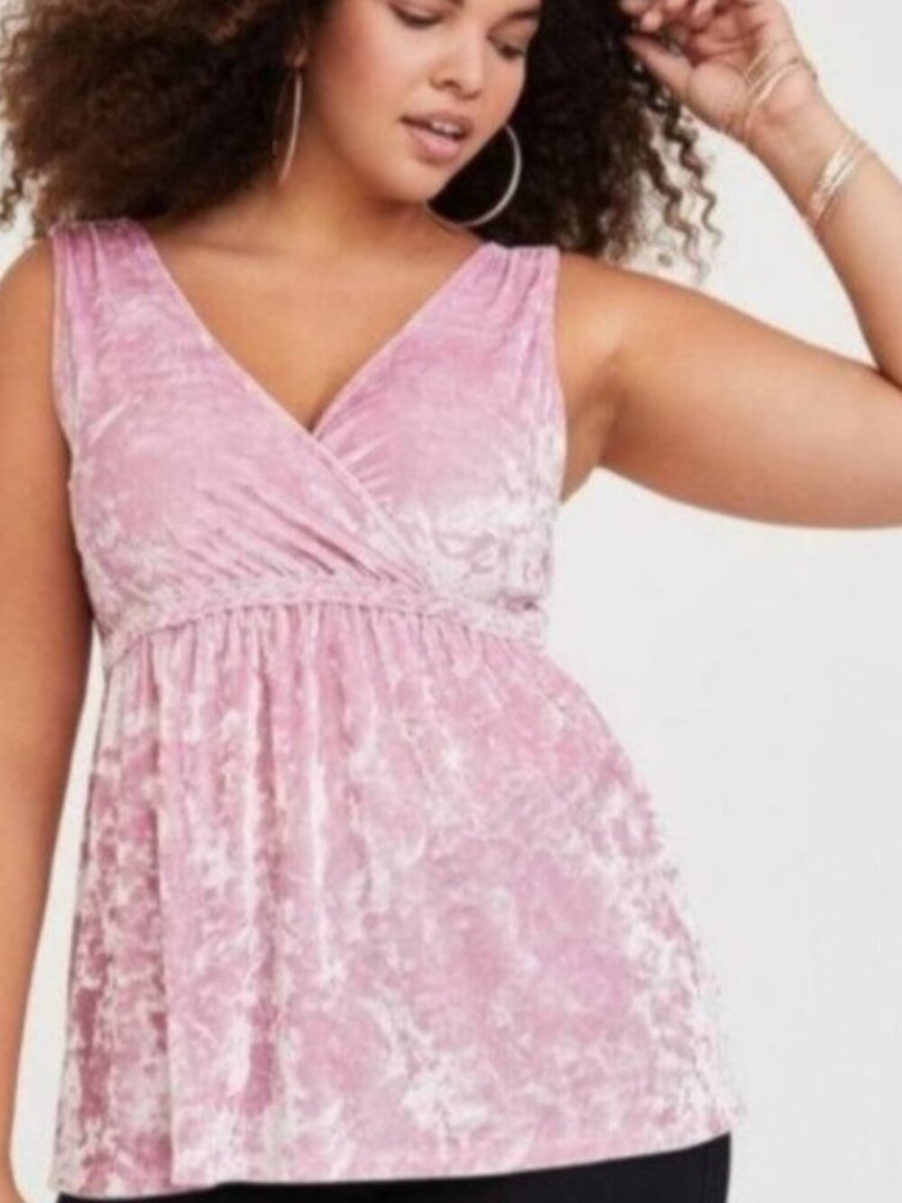 Torrid crushed velvet surplice pink babydoll tank